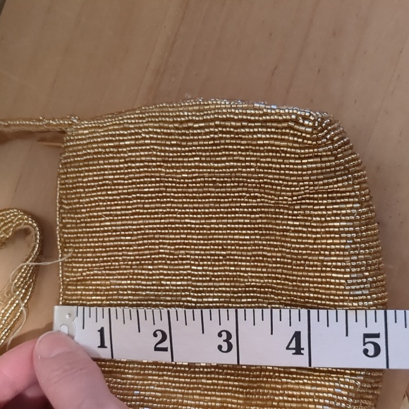La Regale vintage gold clutch mini purse gold beading and gold interior - Picture 6 of 9